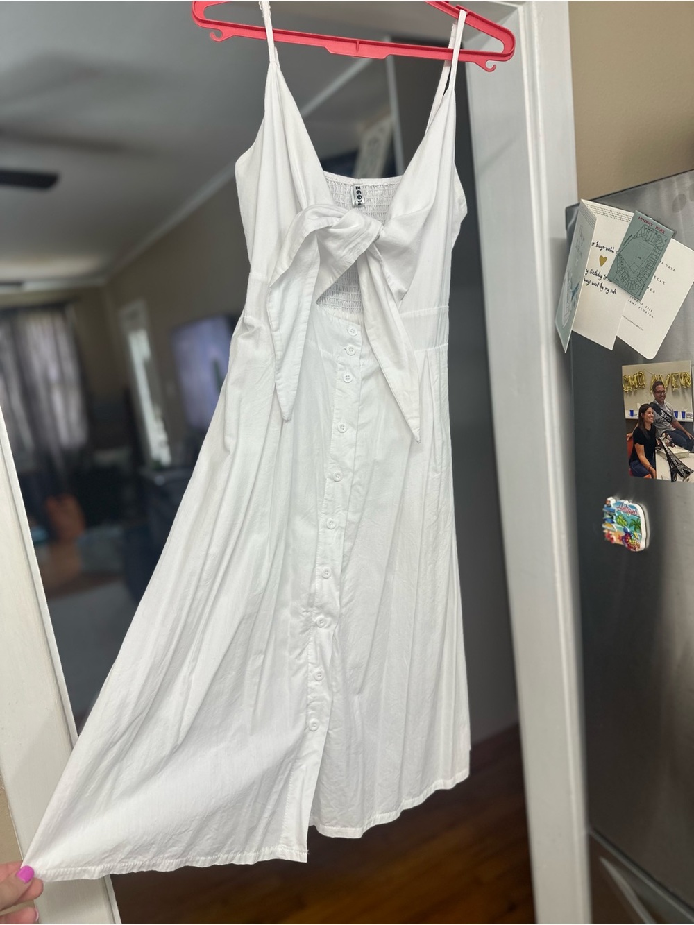 White Tie-Front Sundress with Button Front